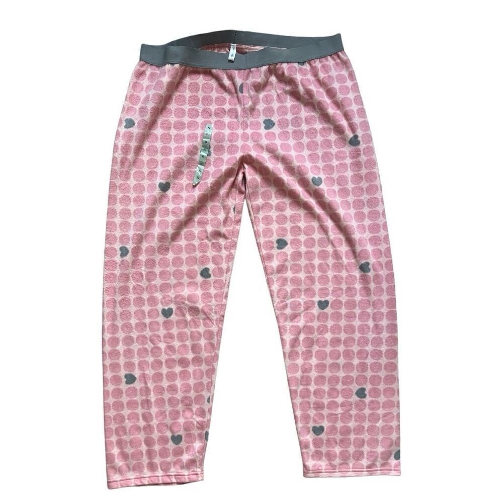 NEW Womens JUNE & DAISY Pink Gray Fleece Pajamas Sleep Pants Sleepwear Set - XL